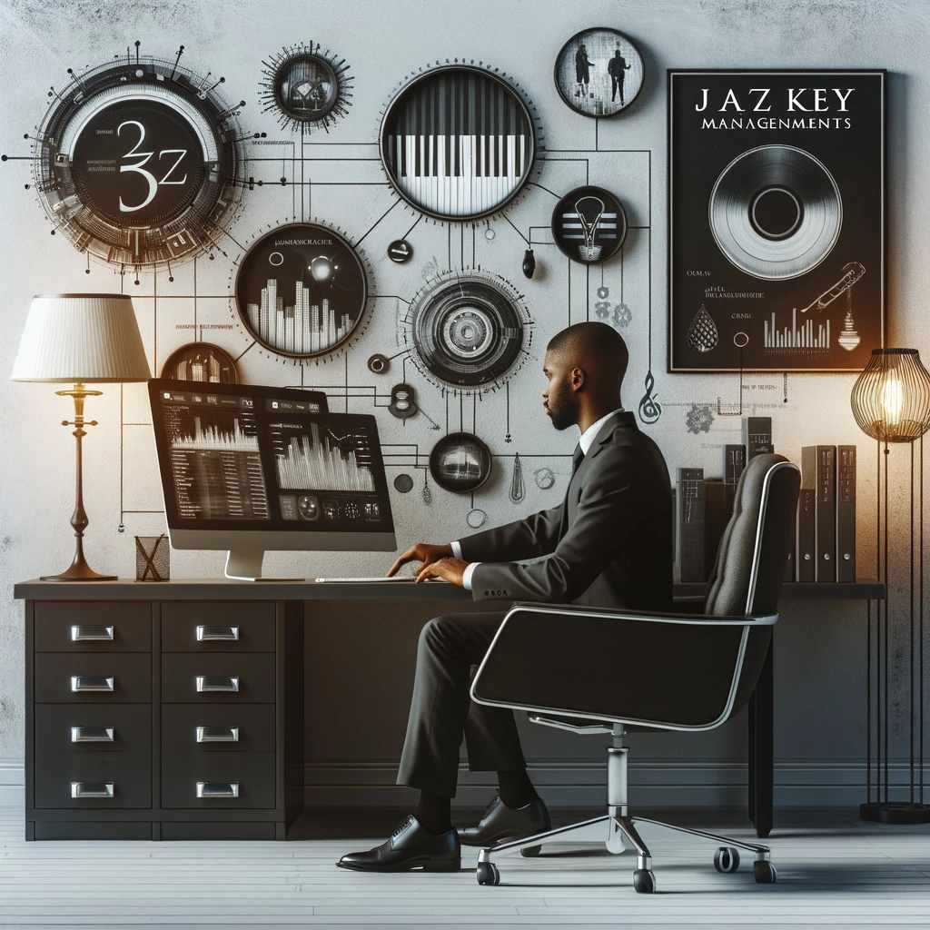 DALL·E 2024-01-18 23.19.26 - An image depicting a modern office setting for 'Jazzkey Managements', focusing on the maintenance and repair aspect of property management, with a bla