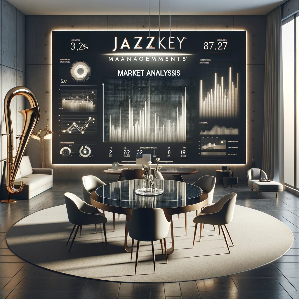 DALL·E 2024-01-18 23.22.56 - A sleek and sophisticated office scene for 'Jazzkey Managements', focusing on market analysis. The image should showcase a modern, elegant setting wit